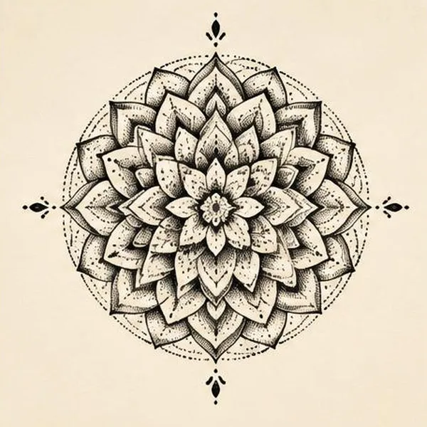 AI-illustrerat exempel för Mandala: Radiella mönster; betydelse och kulturell kontext varierar.